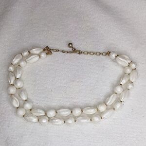 Trifari Vintage White and Gold Double Strand Necklace